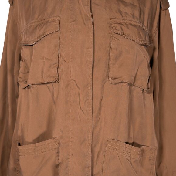 H&M Women's Brown Utility Jacket Oversized Field Cargo Twill Button Coat Small - Picture 4 of 10